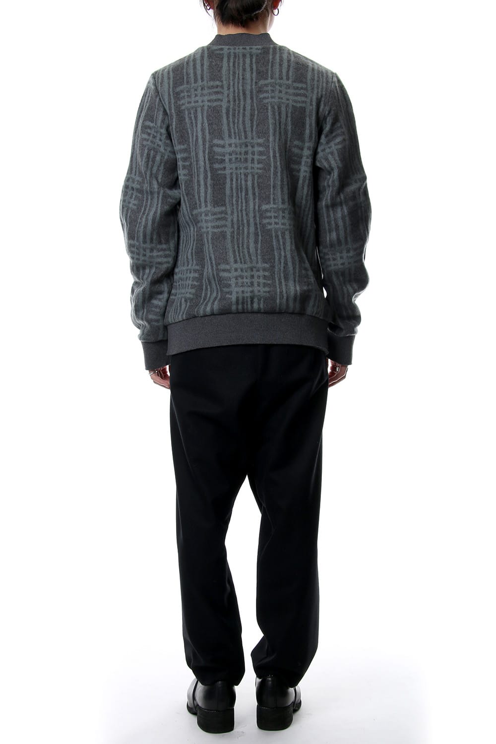 Pullover CT63 Grid Pattern Jaquard Wool Beaver Finished Gray Green