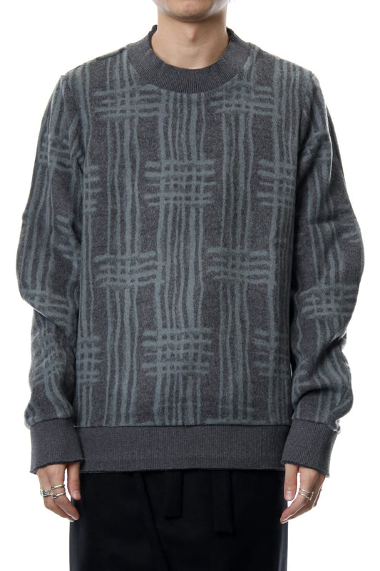 Pullover CT63 Grid Pattern Jaquard Wool Beaver Finished Gray Green