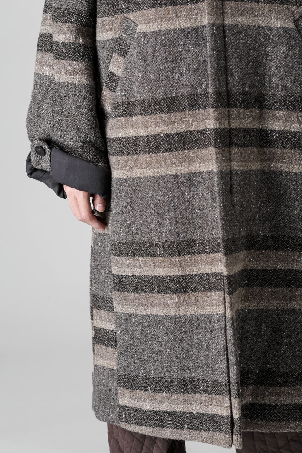 ハイネック コート ストライプ ウール