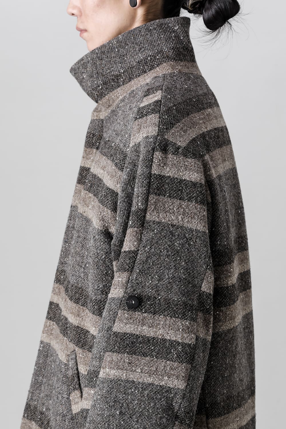 ハイネック コート ストライプ ウール