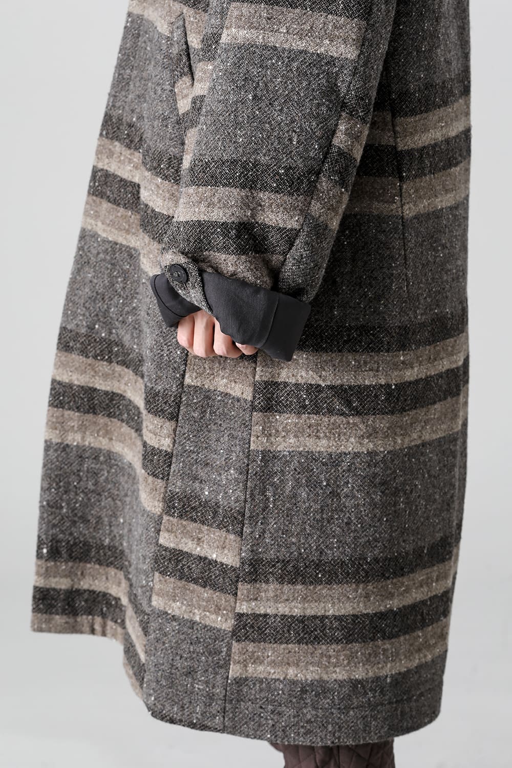 ハイネック コート ストライプ ウール