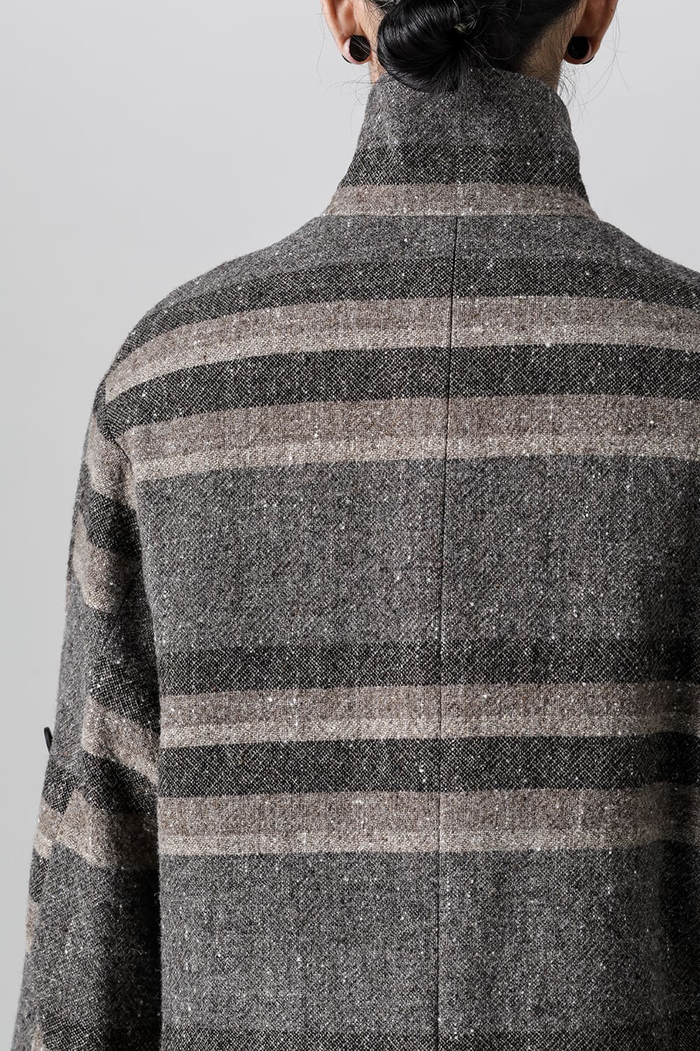 ハイネック コート ストライプ ウール