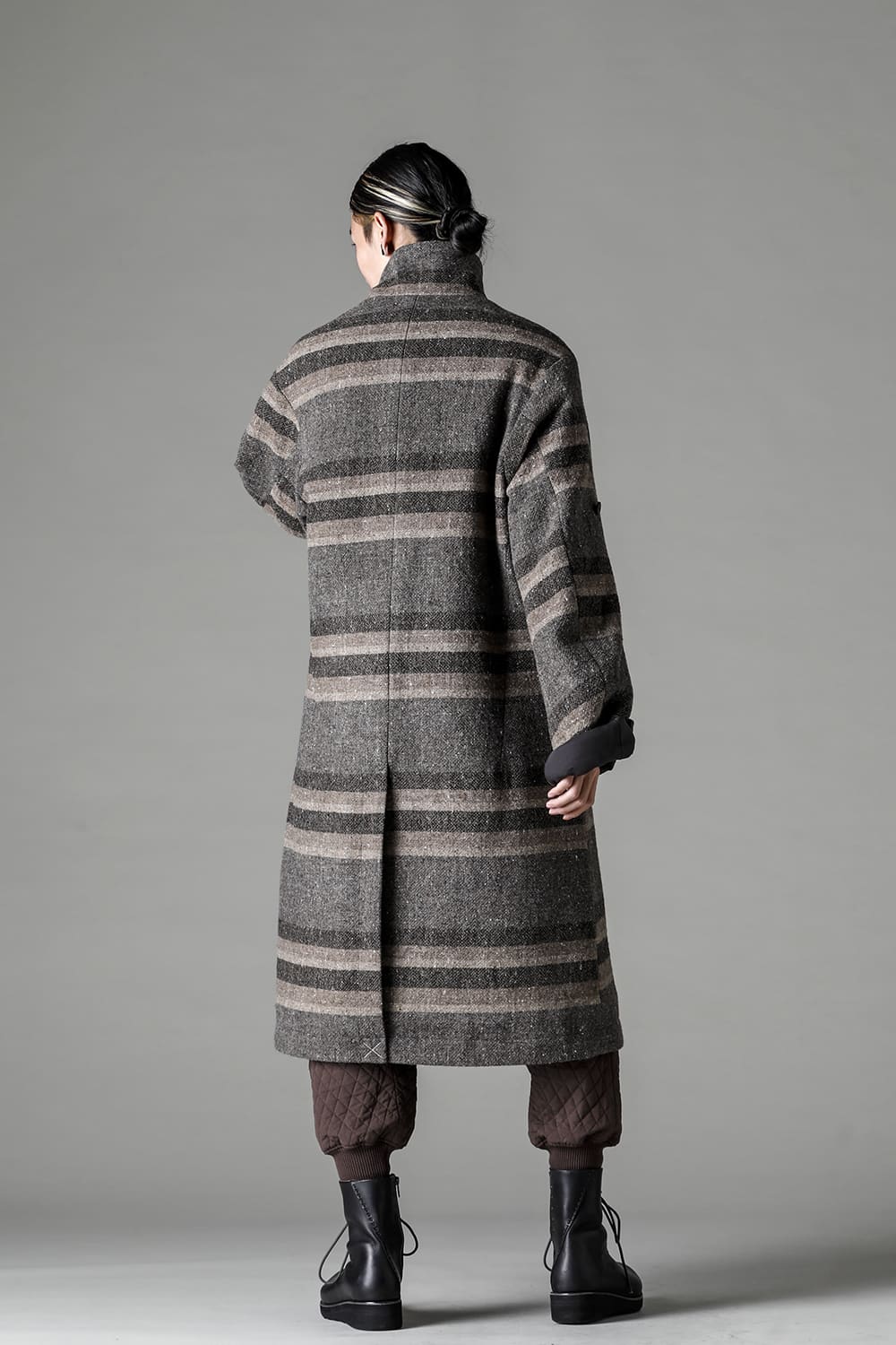 ハイネック コート ストライプ ウール