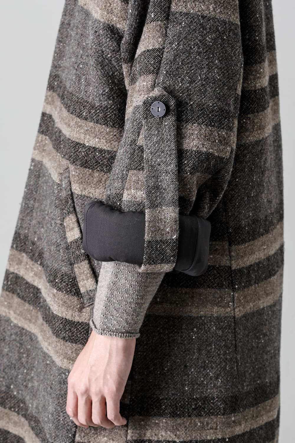 ハイネック コート ストライプ ウール