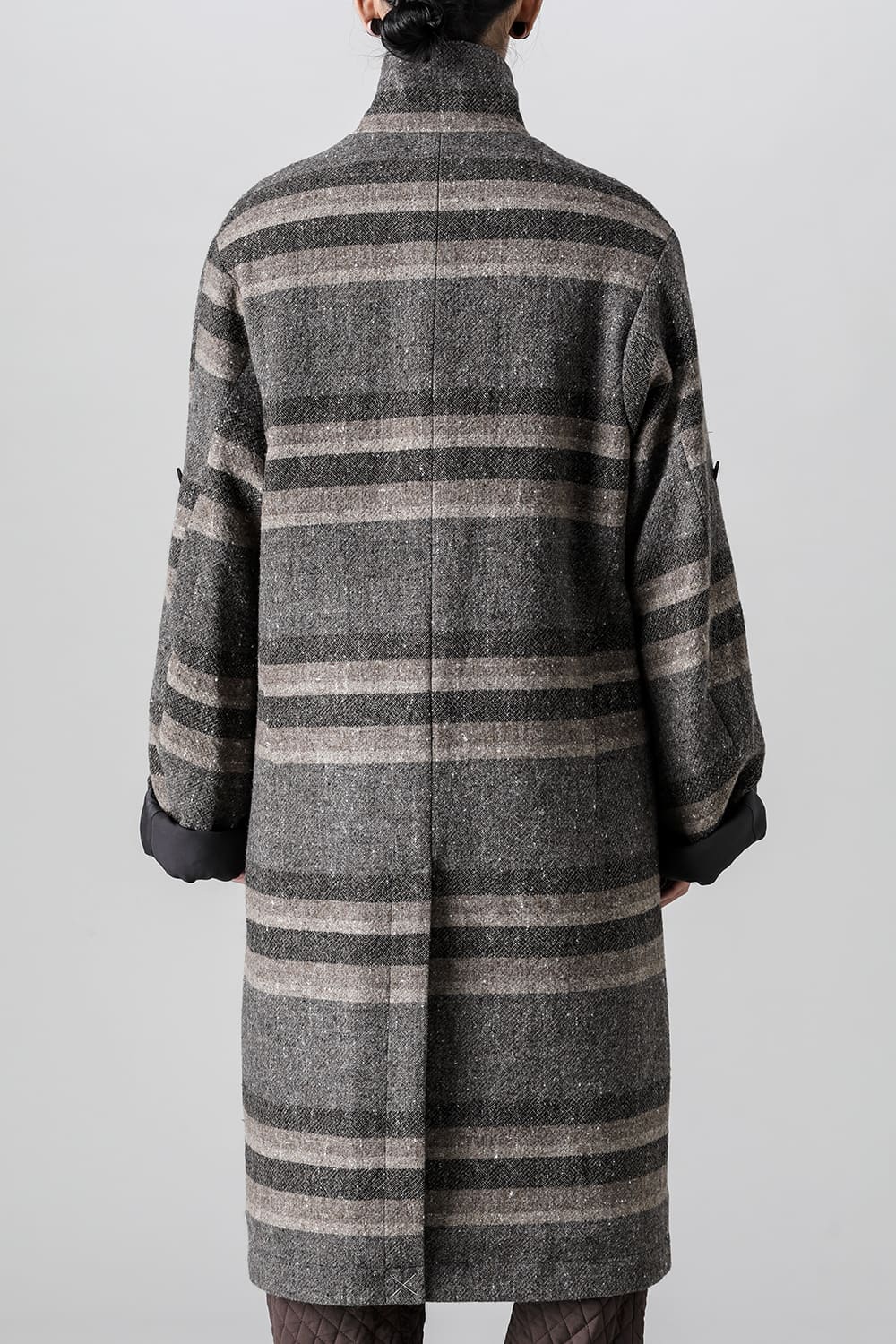 ハイネック コート ストライプ ウール