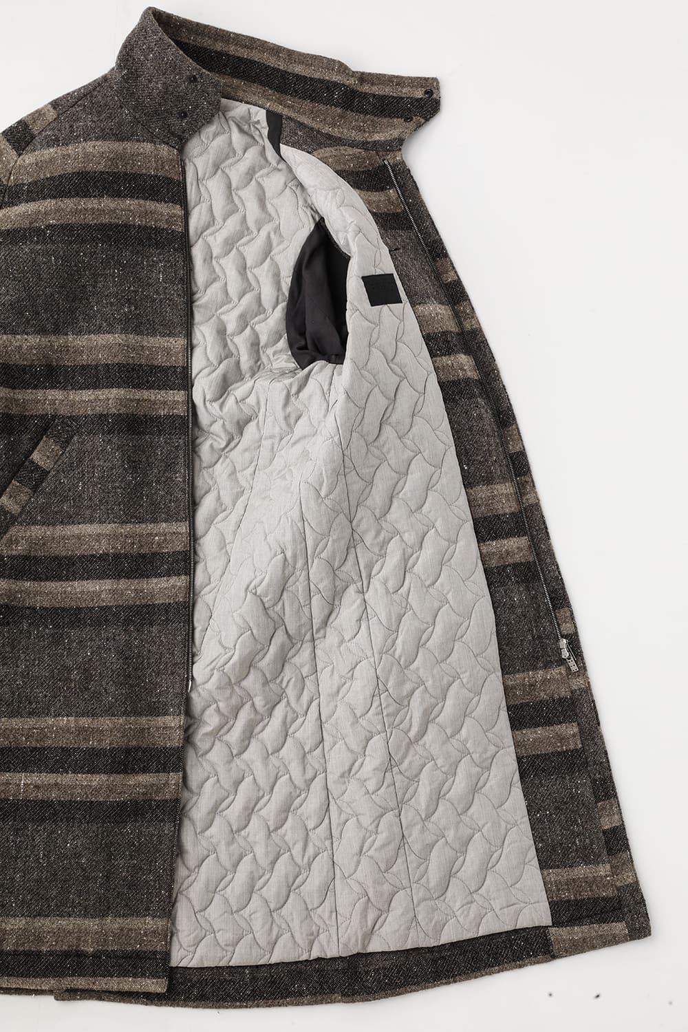 ハイネック コート ストライプ ウール