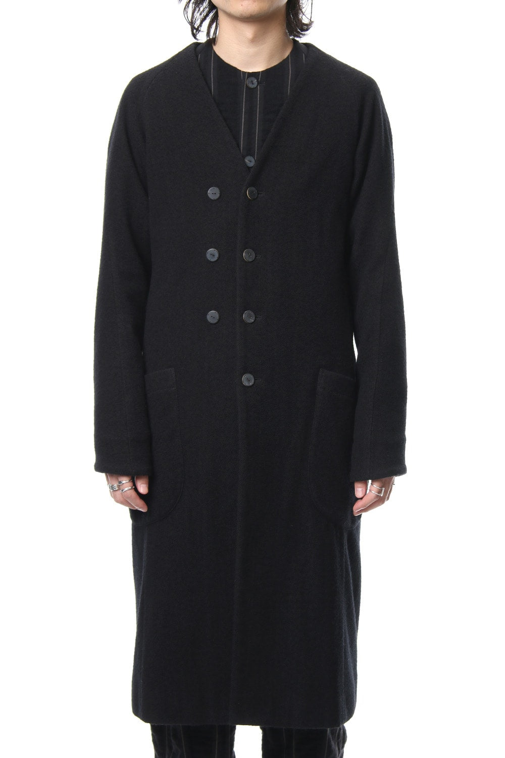 Coat Wool / Cotton Raschel Knit Blue Black