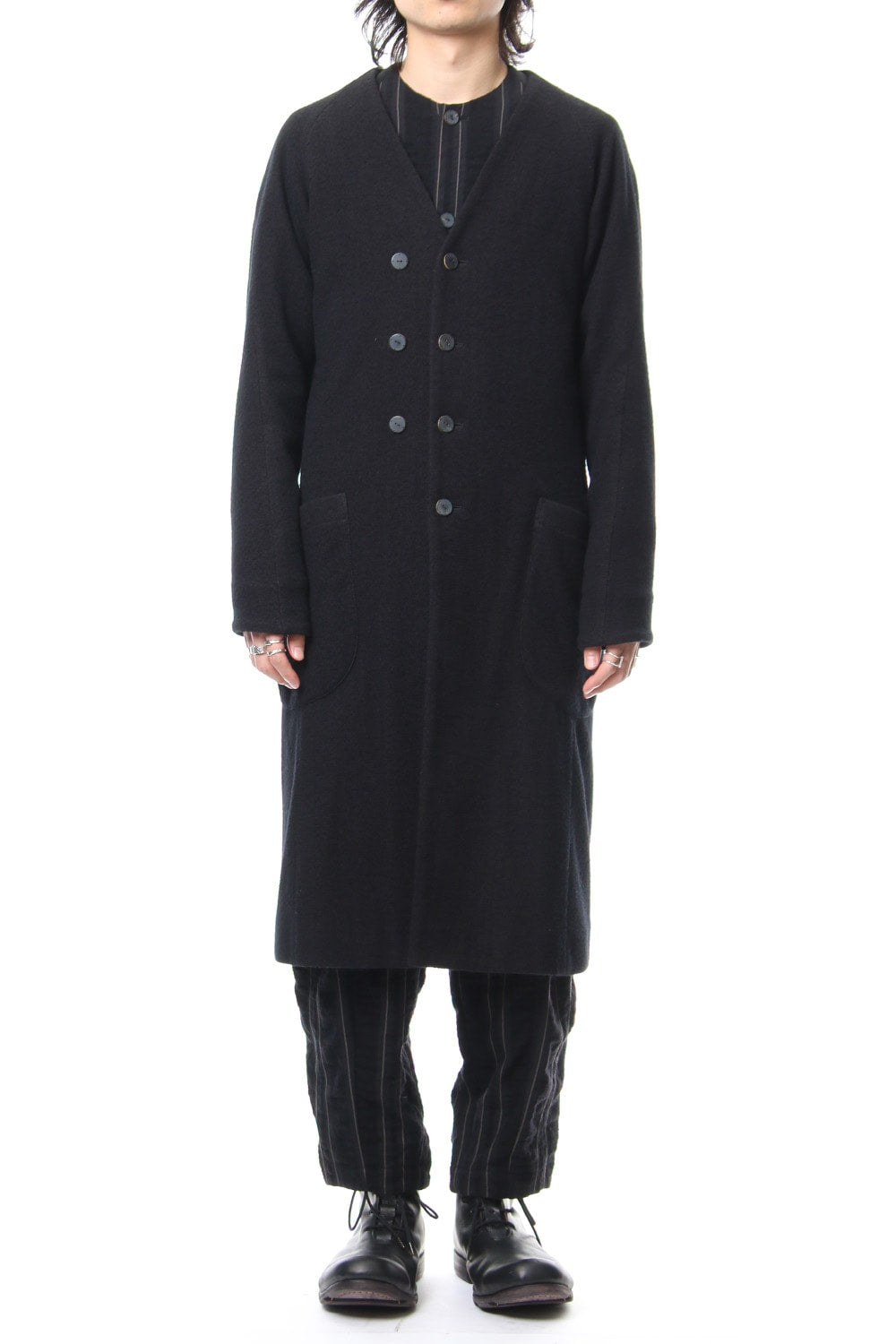 Coat Wool / Cotton Raschel Knit Blue Black