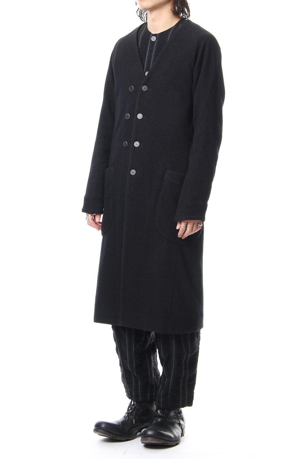 Coat Wool / Cotton Raschel Knit Blue Black