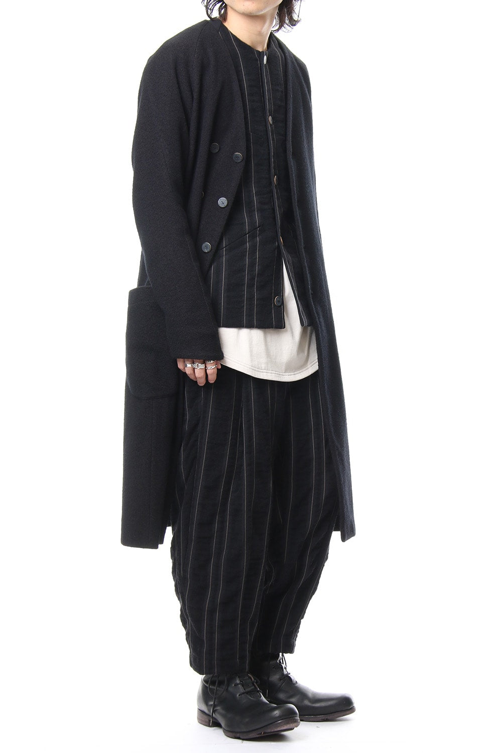 Coat Wool / Cotton Raschel Knit Blue Black