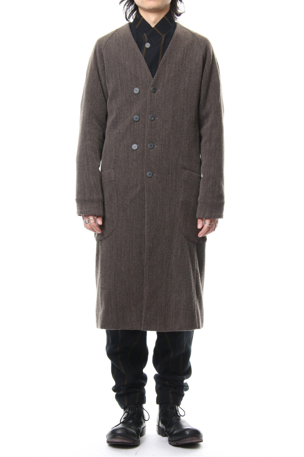 Coat Wool / Cotton Raschel Knit Brown Gray