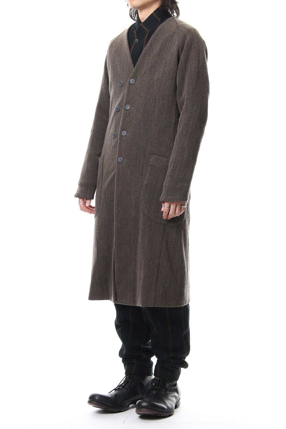 Coat Wool / Cotton Raschel Knit Brown Gray