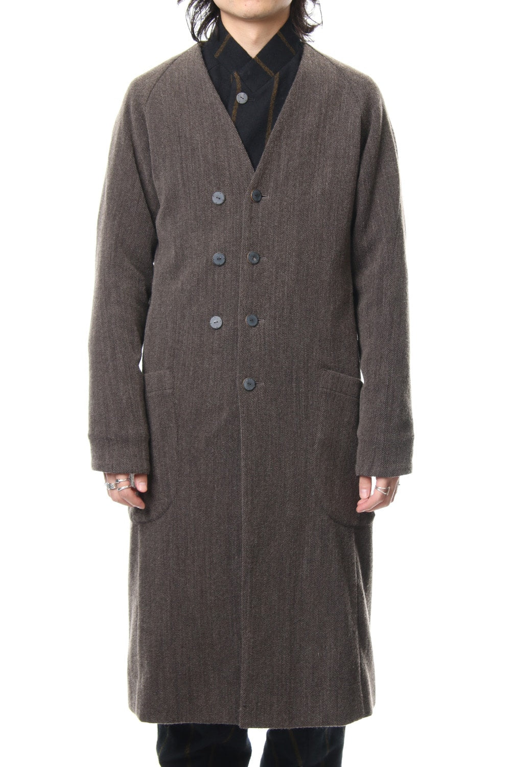 Coat Wool / Cotton Raschel Knit Brown Gray