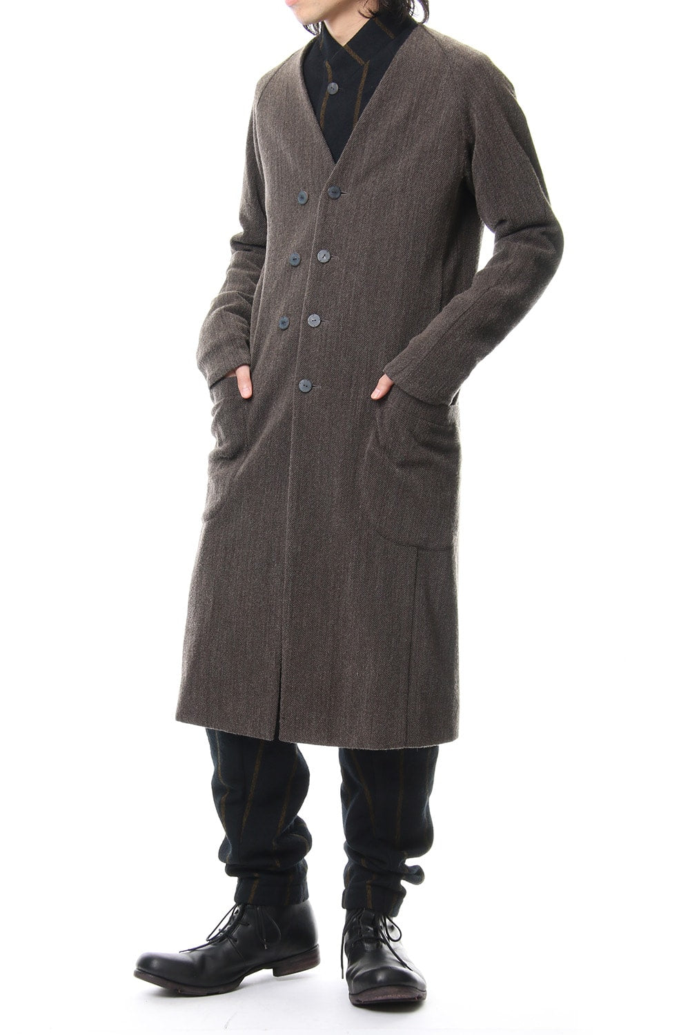 Coat Wool / Cotton Raschel Knit Brown Gray