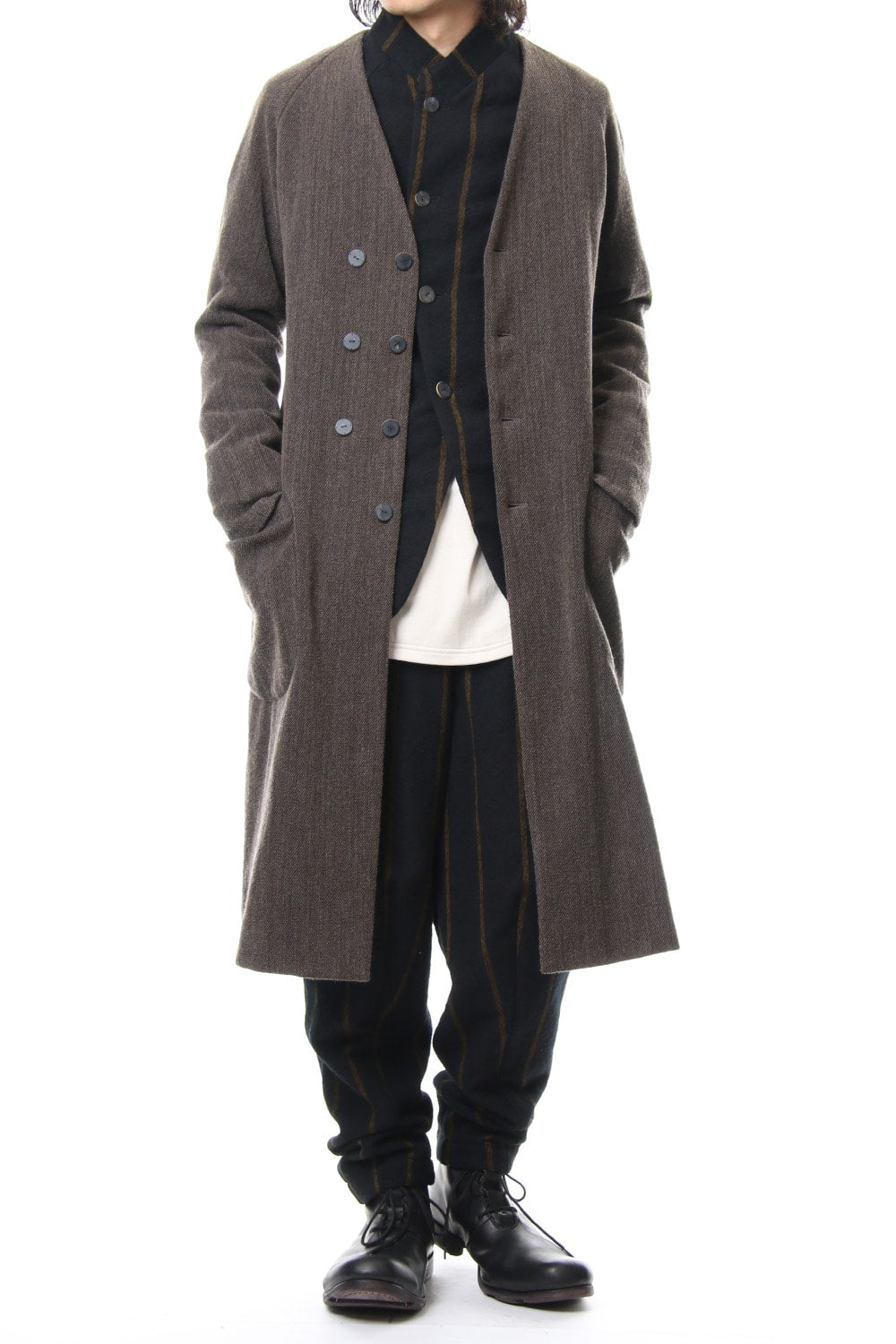 Coat Wool / Cotton Raschel Knit Brown Gray