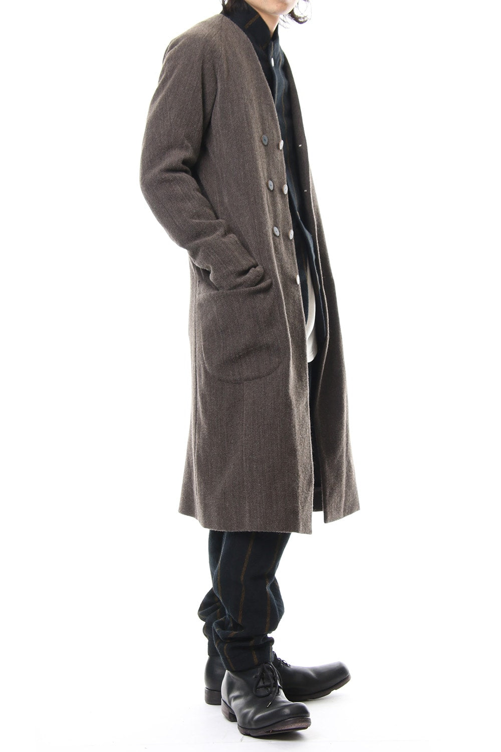 Coat Wool / Cotton Raschel Knit Brown Gray