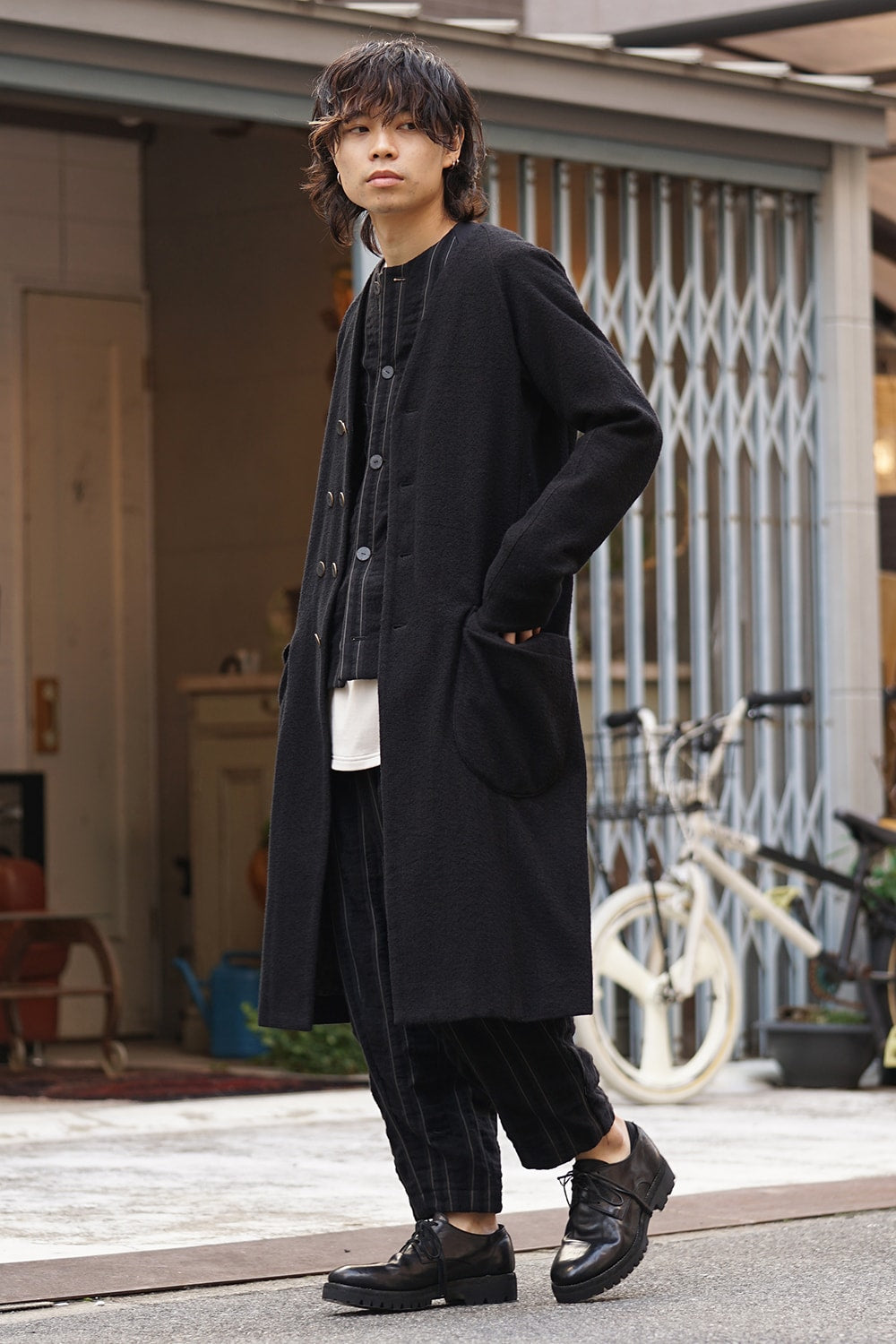 Coat Wool / Cotton Raschel Knit Blue Black