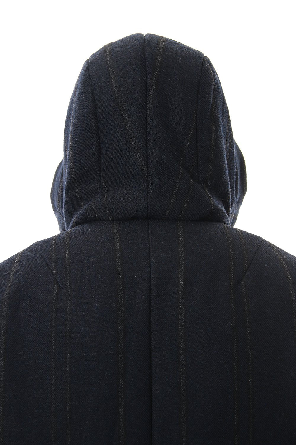 Shetland Wool Linen Stripe Batting Hood Coat Navy Black