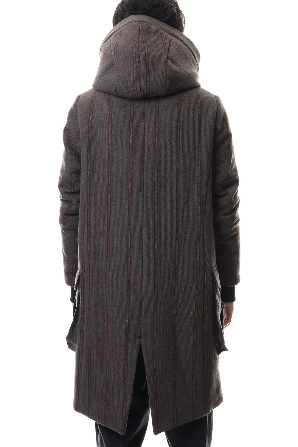 Shetland Wool Linen Stripe Batting Hood Coat Gray