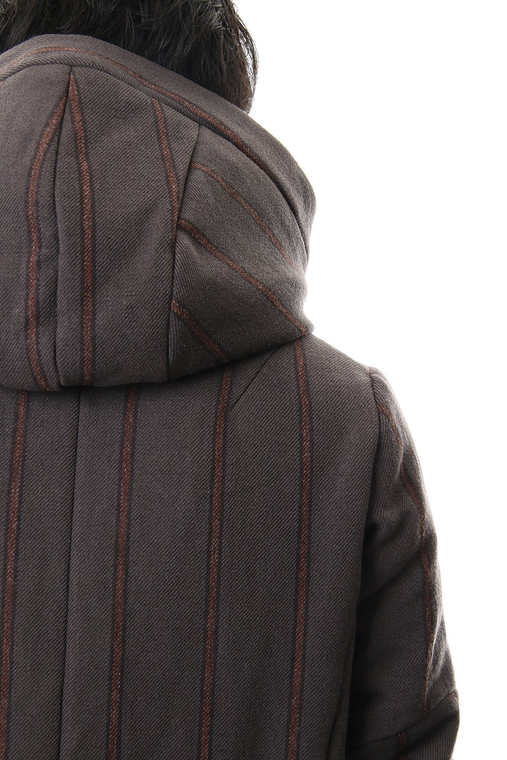 Shetland Wool Linen Stripe Batting Hood Coat Gray