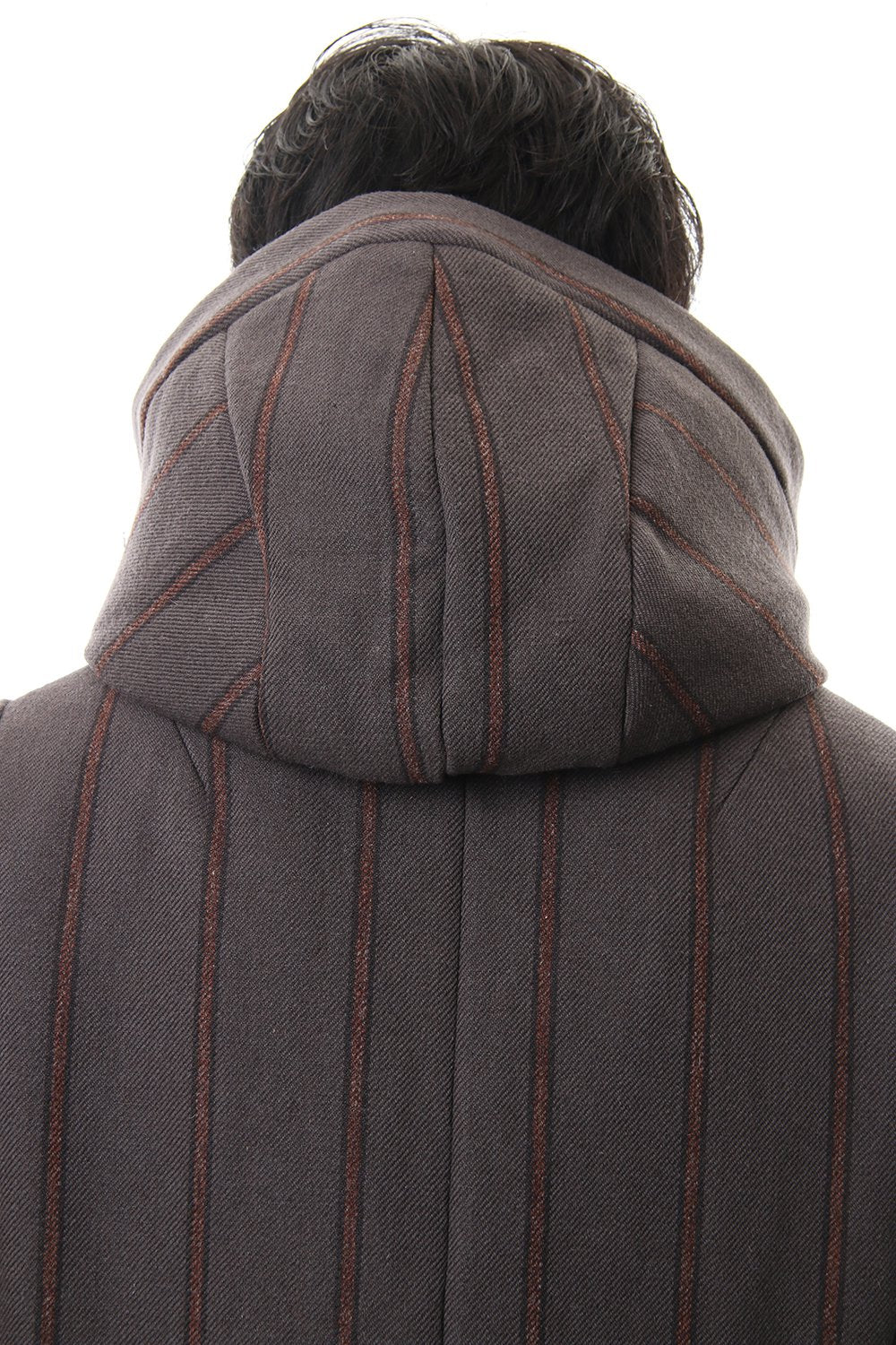 Shetland Wool Linen Stripe Batting Hood Coat Gray
