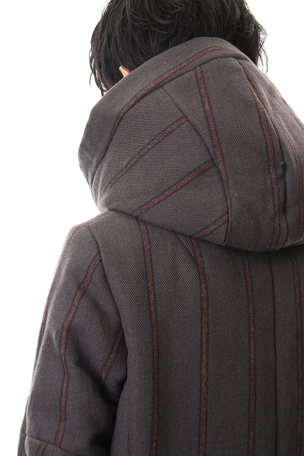 Shetland Wool Linen Stripe Batting Hood Coat Gray