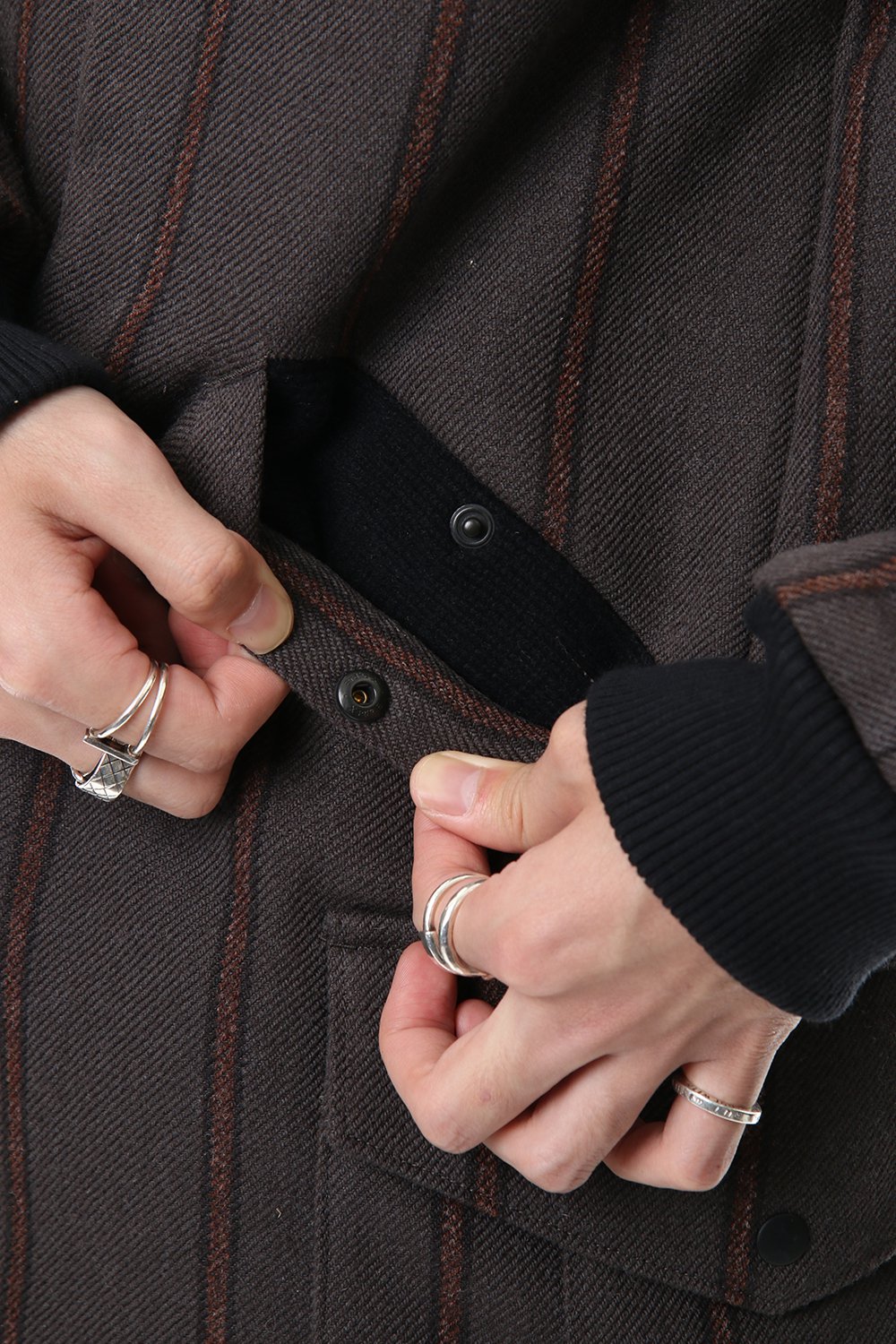 Shetland Wool Linen Stripe Batting Hood Coat Gray