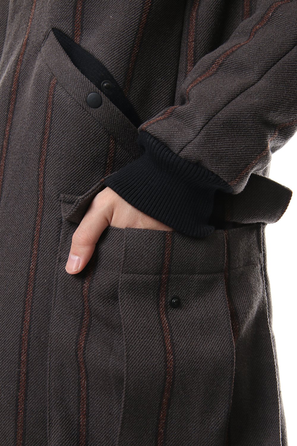 Shetland Wool Linen Stripe Batting Hood Coat Gray