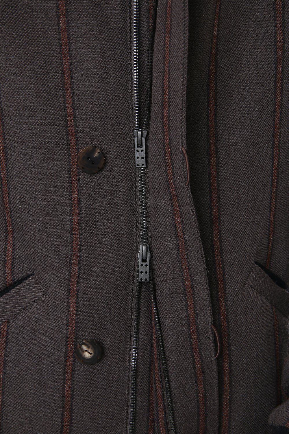 Shetland Wool Linen Stripe Batting Hood Coat Gray