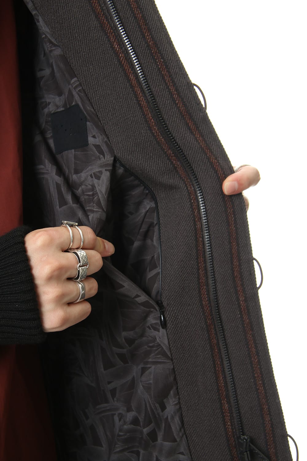 Shetland Wool Linen Stripe Batting Hood Coat Gray