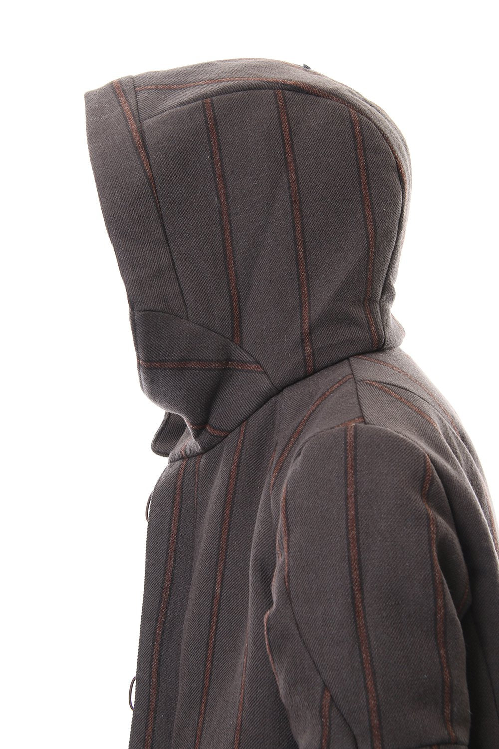 Shetland Wool Linen Stripe Batting Hood Coat Gray