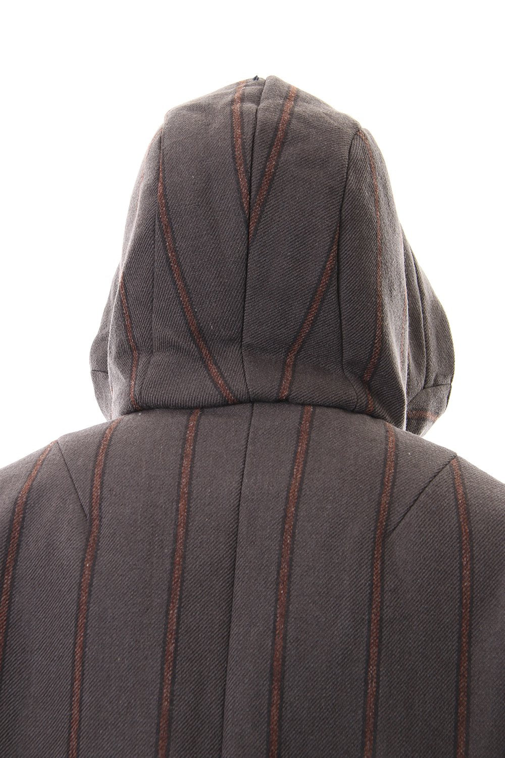 Shetland Wool Linen Stripe Batting Hood Coat Gray