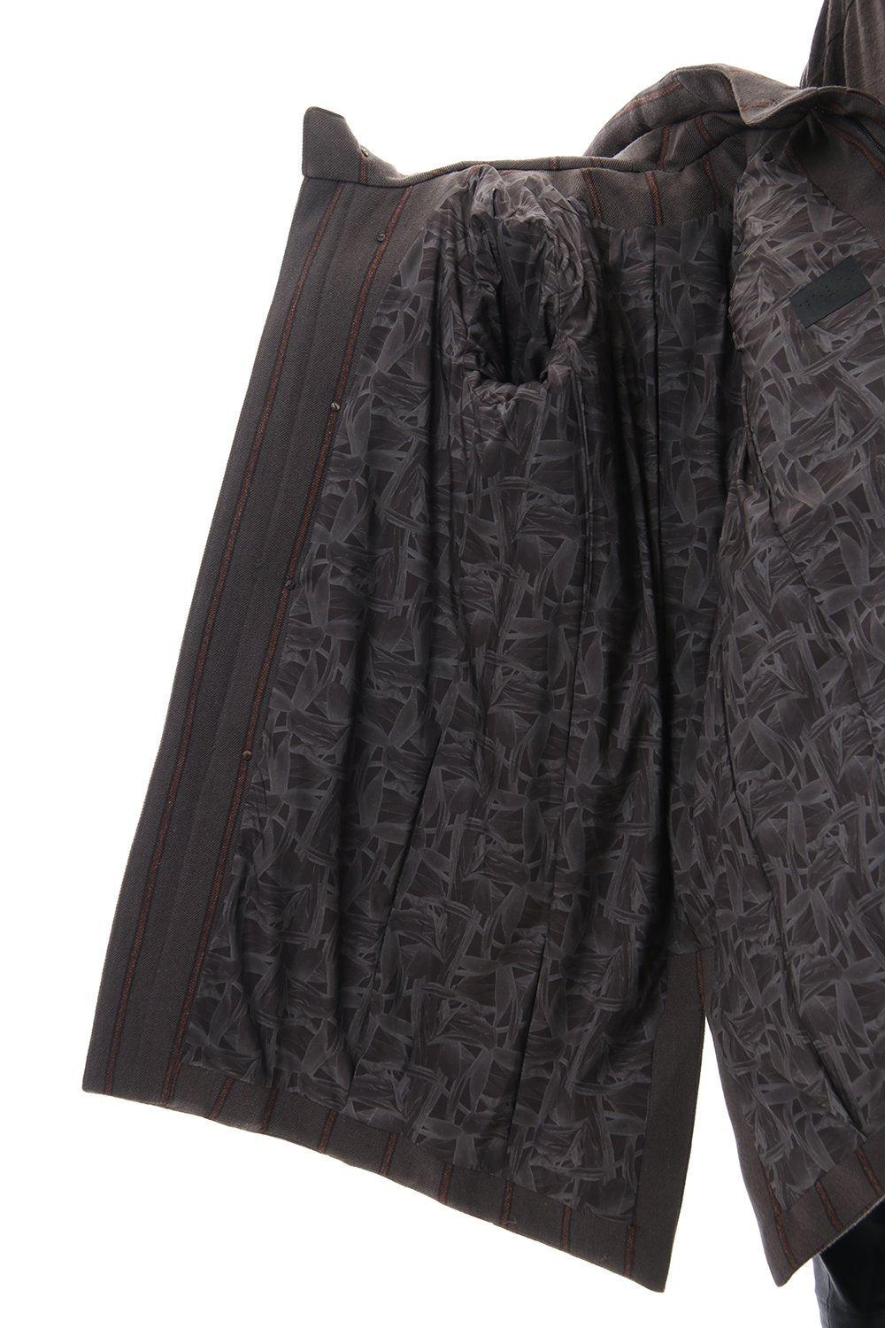 Shetland Wool Linen Stripe Batting Hood Coat Gray