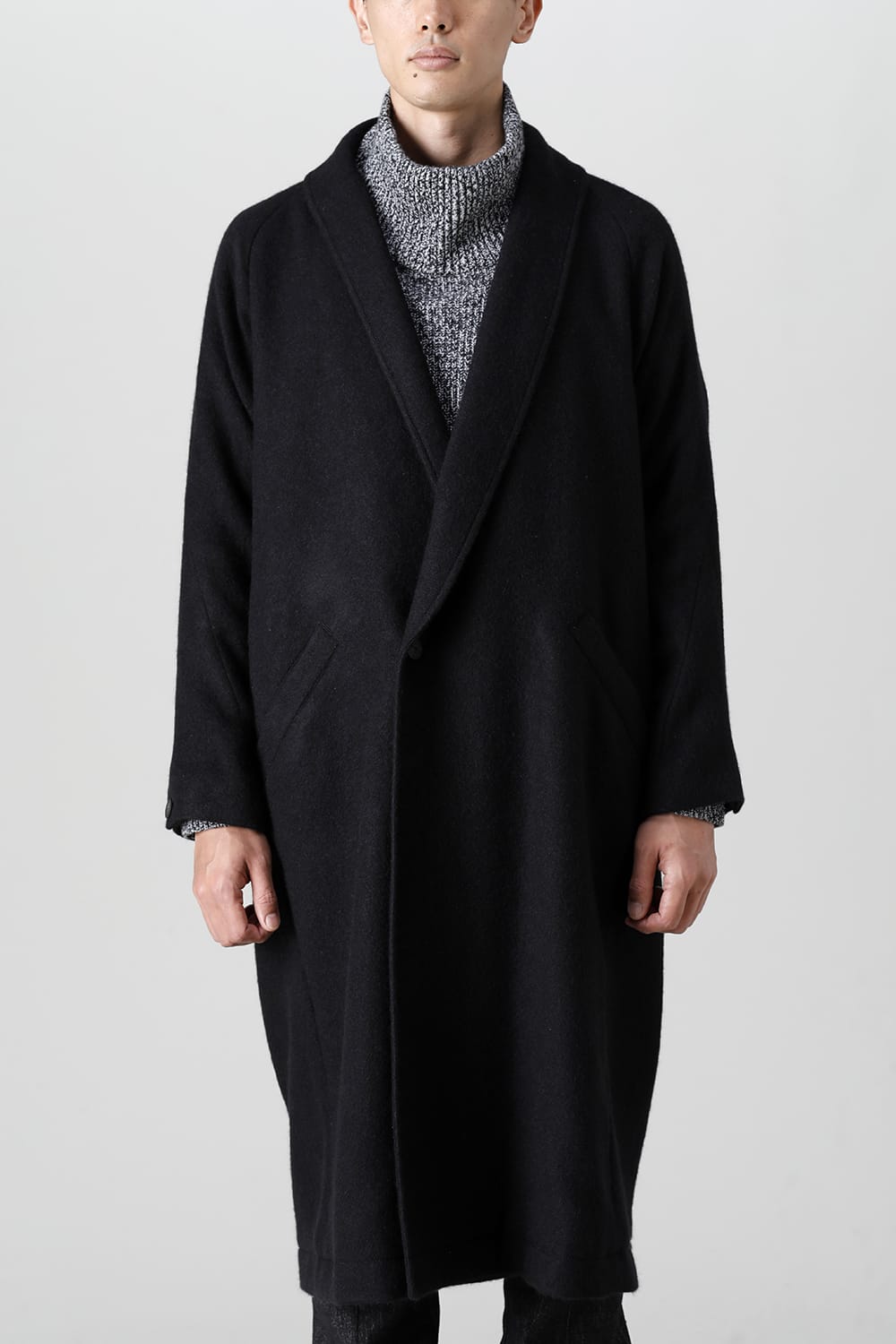 Shawl collar coat brushed cashgora