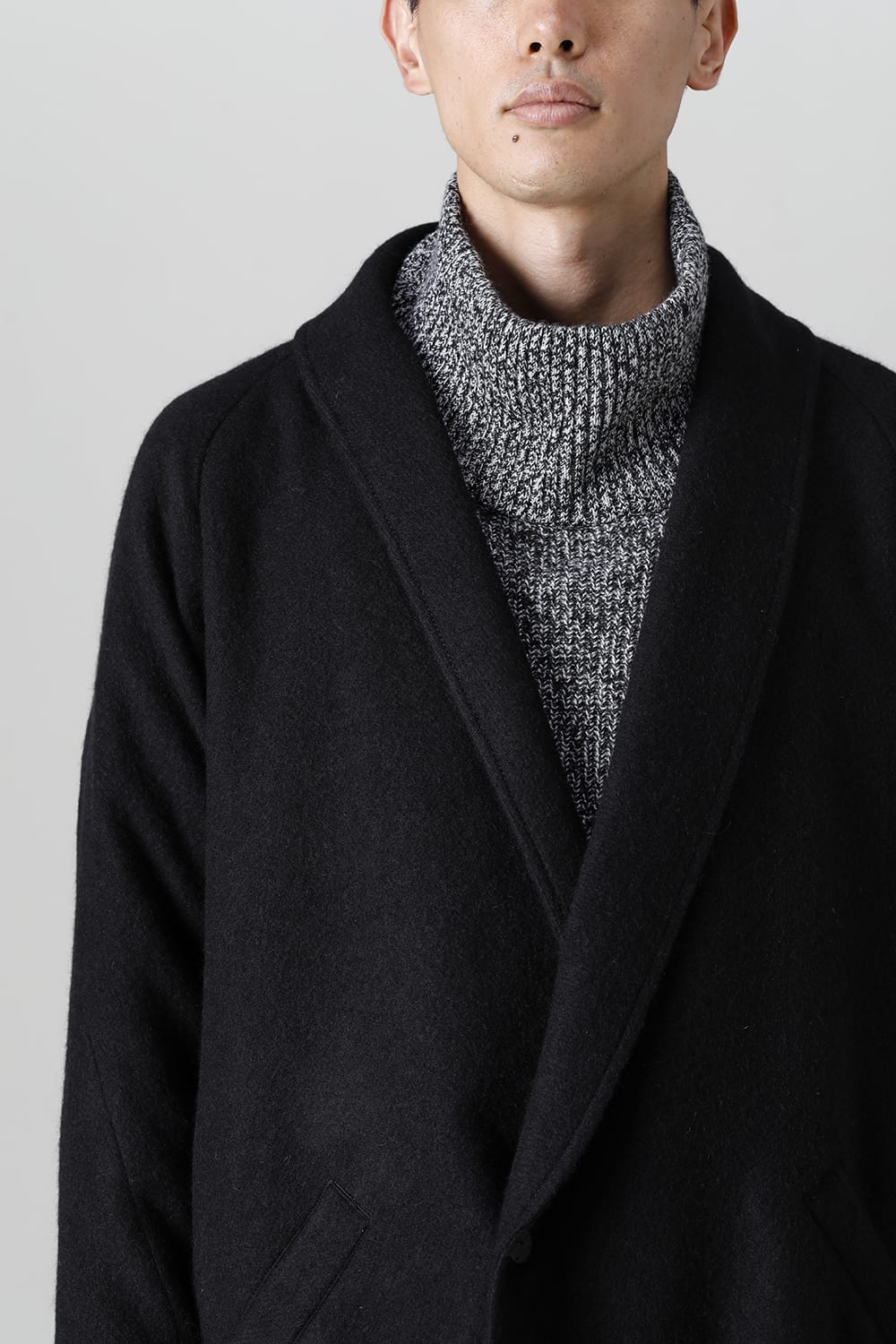 Shawl collar coat brushed cashgora