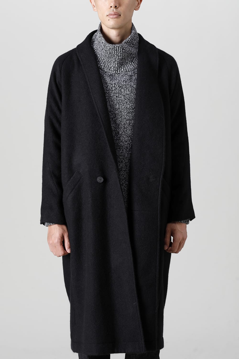 Shawl collar coat brushed cashgora