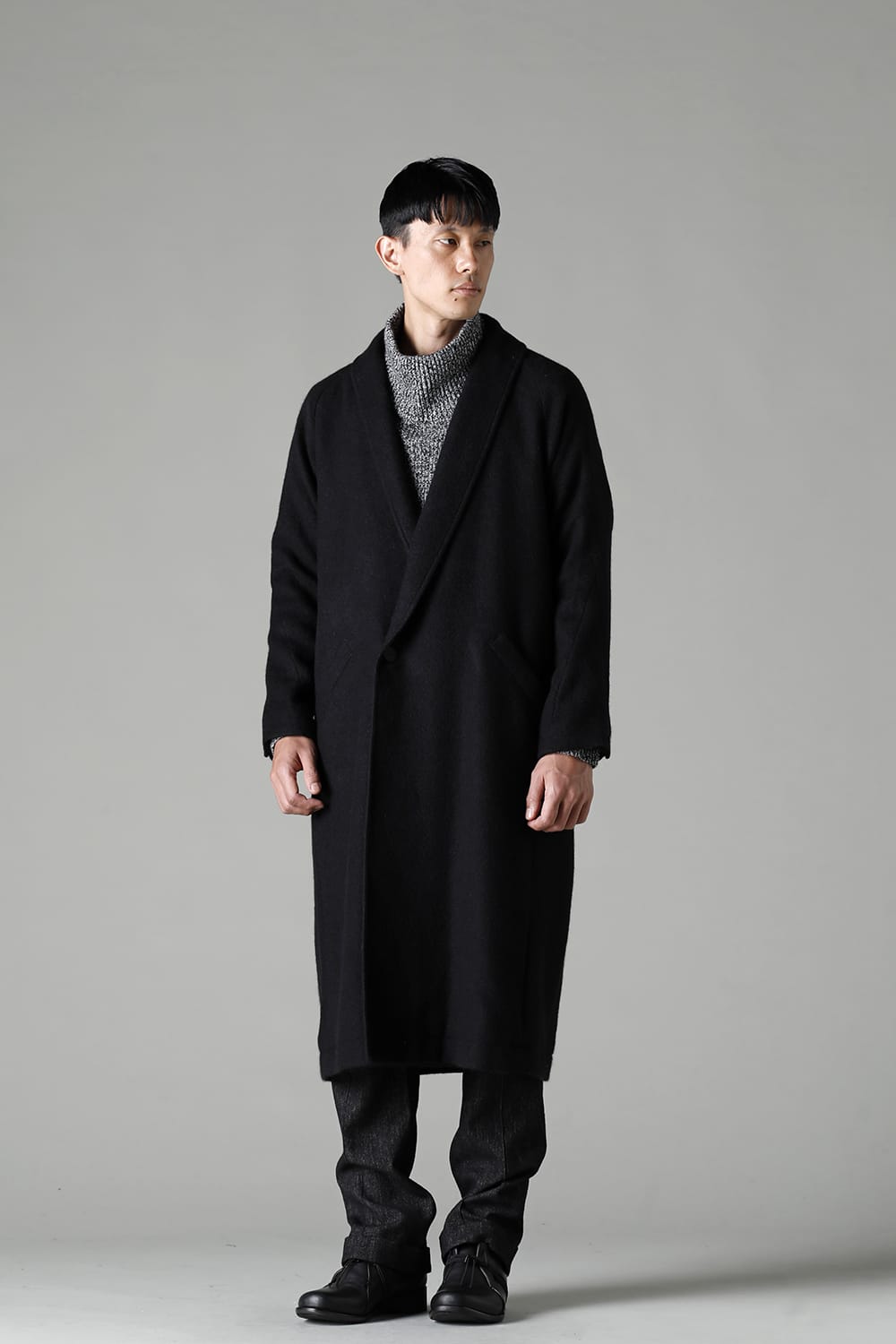 Shawl collar coat brushed cashgora