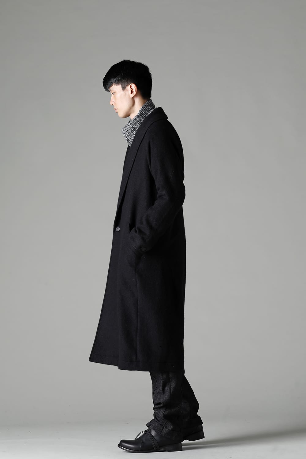 Shawl collar coat brushed cashgora