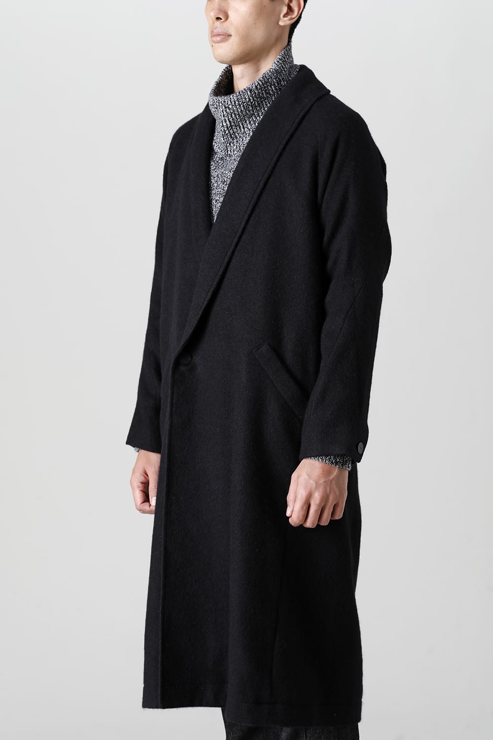Shawl collar coat brushed cashgora