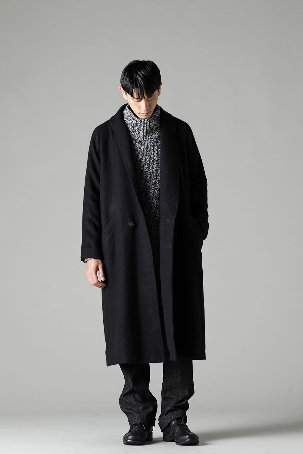 Shawl collar coat brushed cashgora