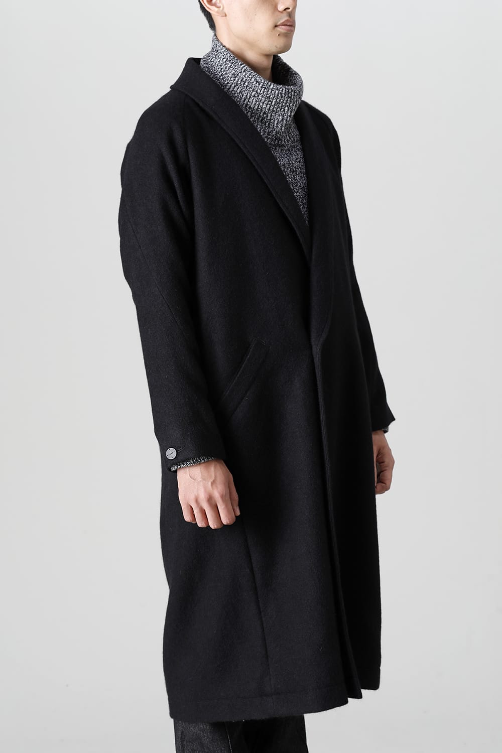 Shawl collar coat brushed cashgora