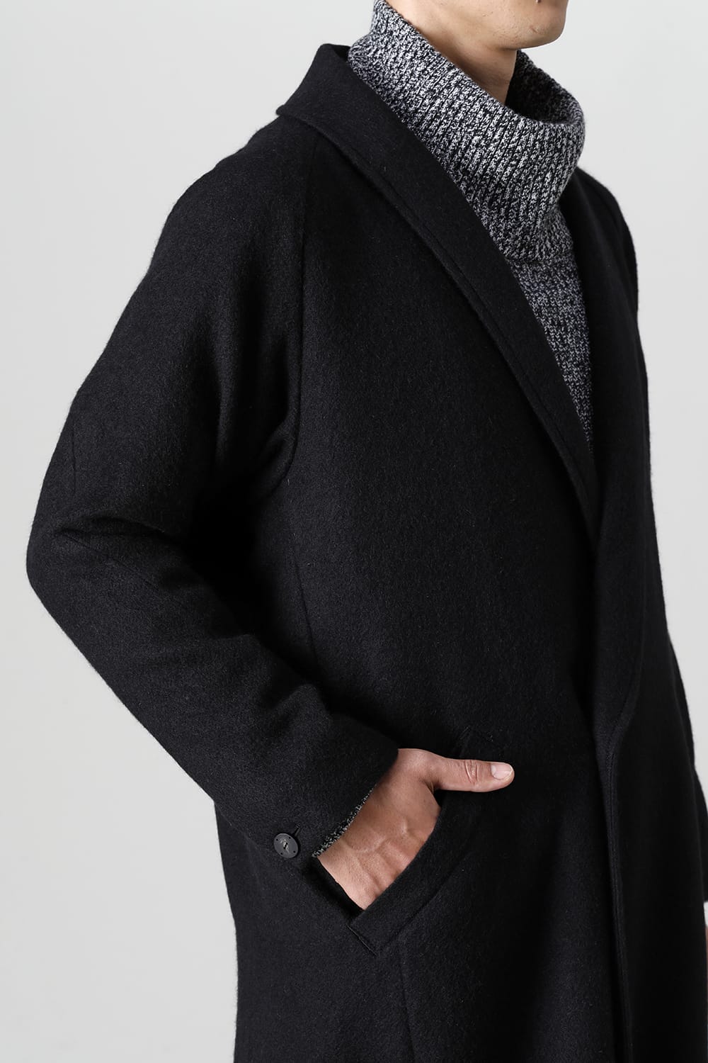 Shawl collar coat brushed cashgora