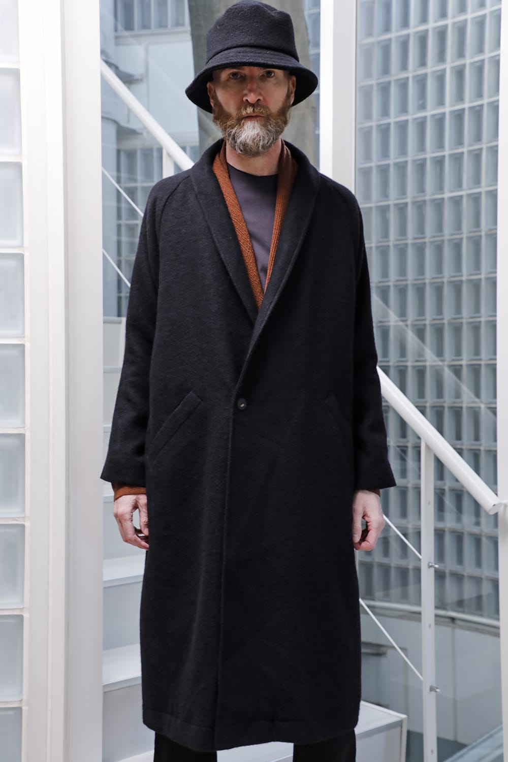 Shawl collar coat brushed cashgora