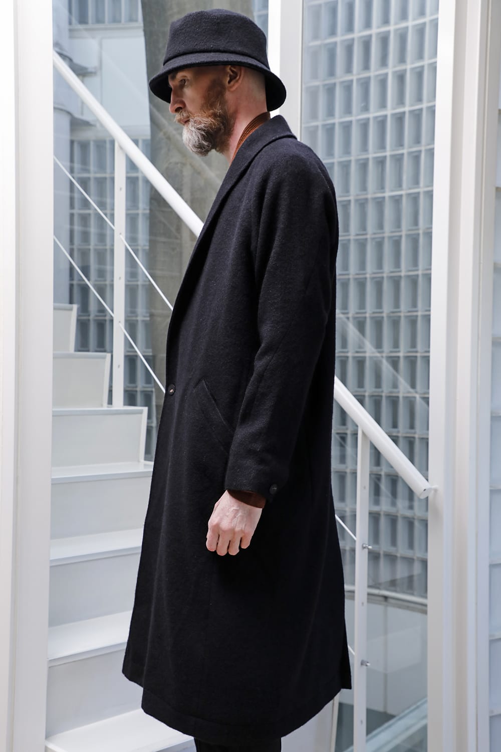 Shawl collar coat brushed cashgora