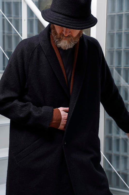 Shawl collar coat brushed cashgora