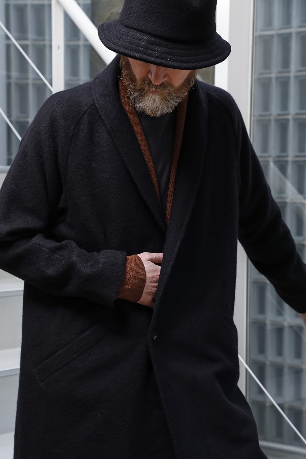 Shawl collar coat brushed cashgora