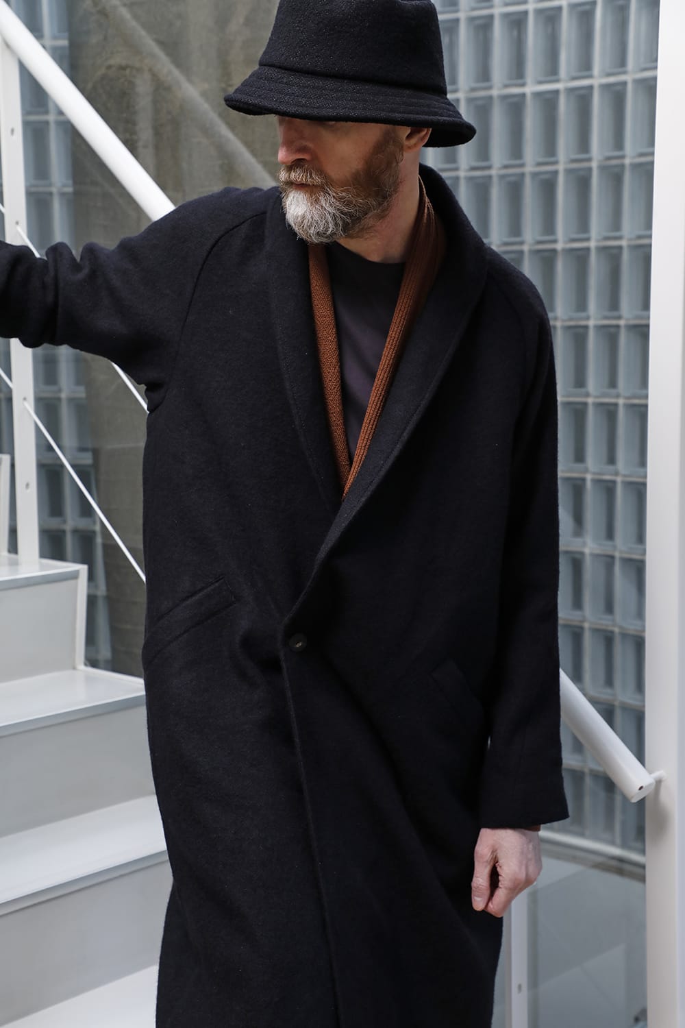 Shawl collar coat brushed cashgora