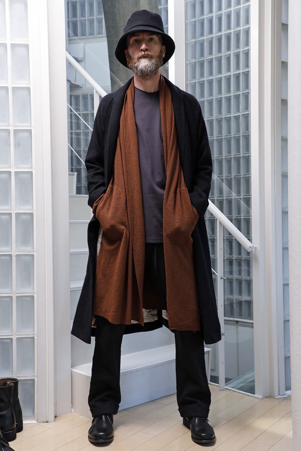 Shawl collar coat brushed cashgora