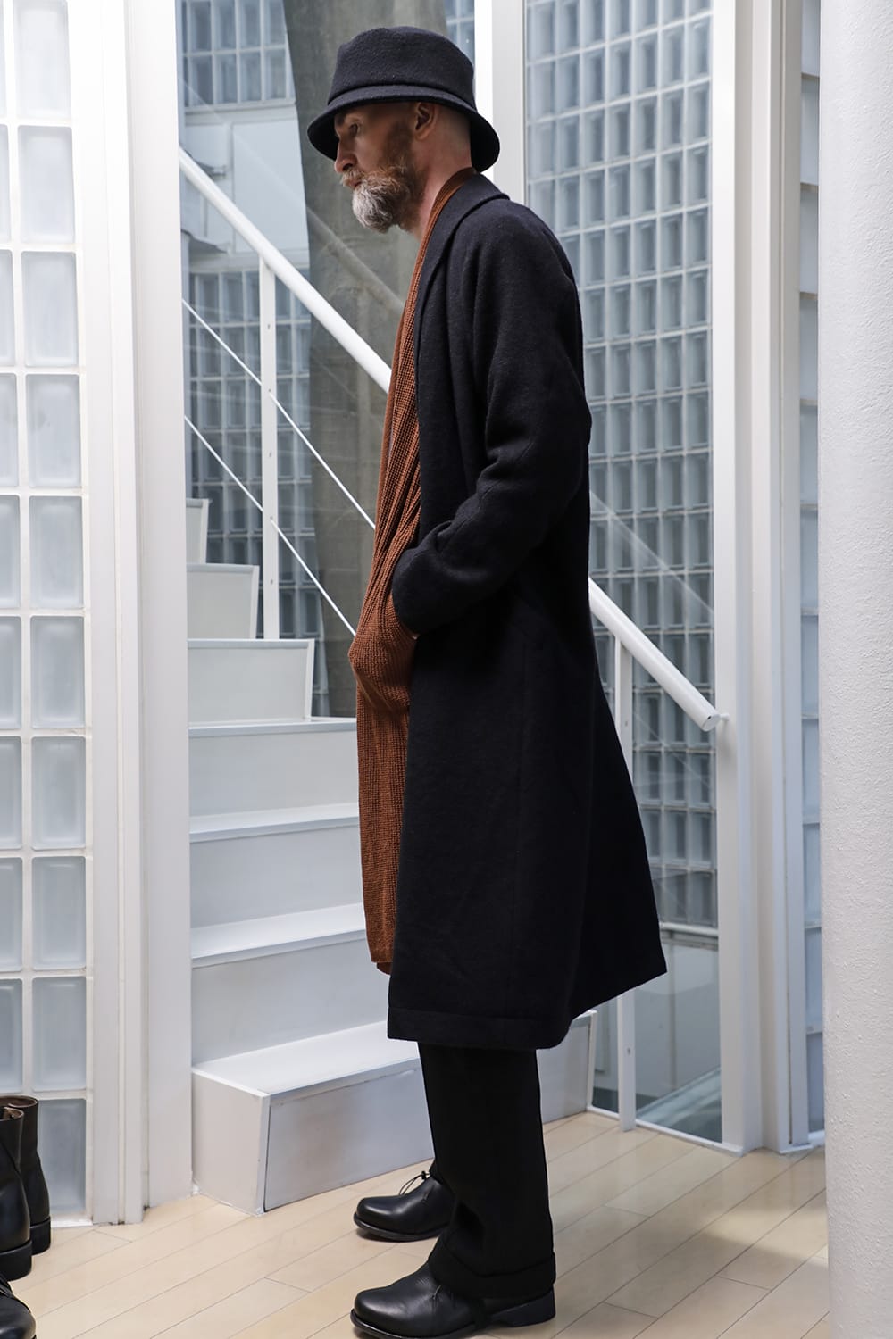 Shawl collar coat brushed cashgora