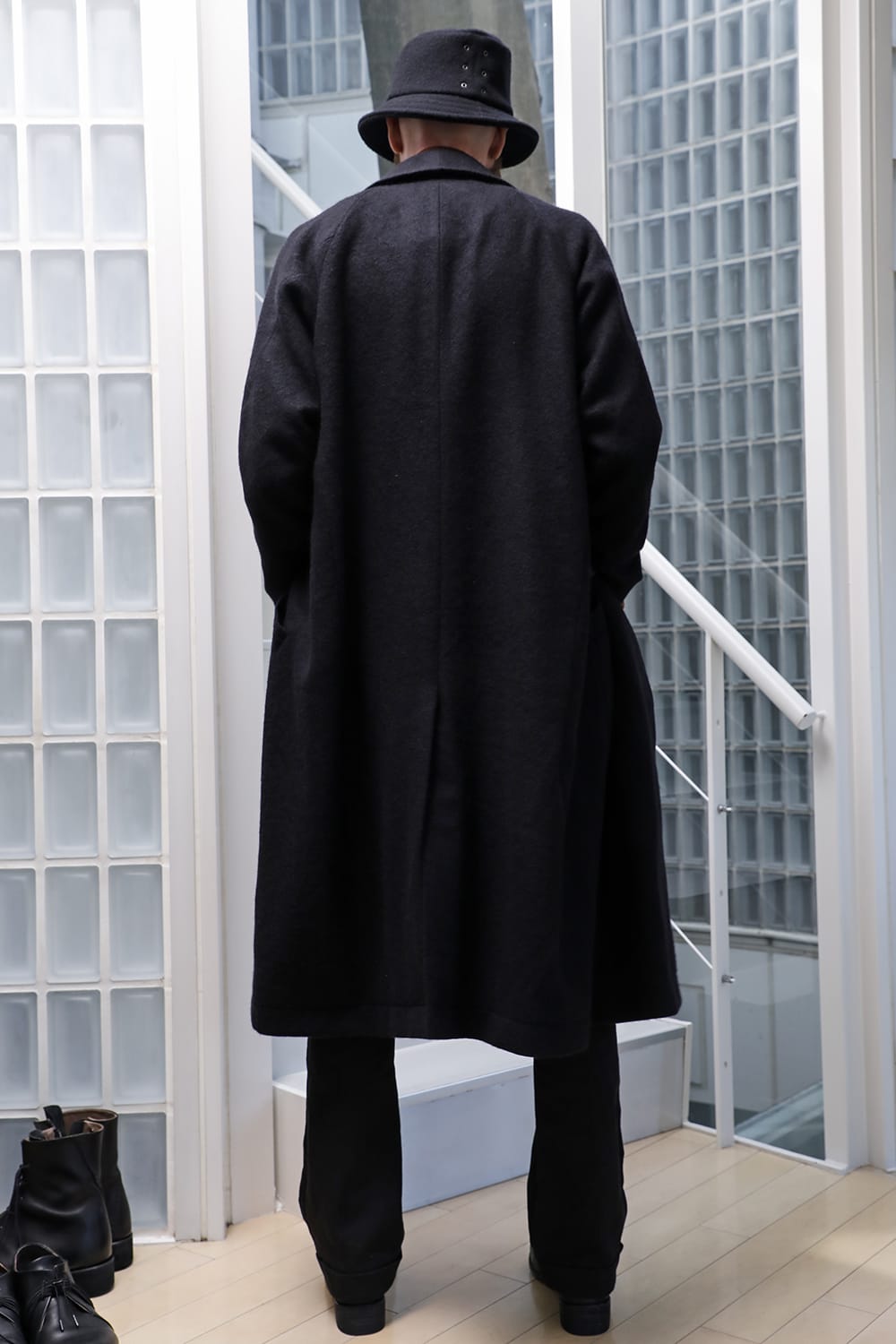 Shawl collar coat brushed cashgora